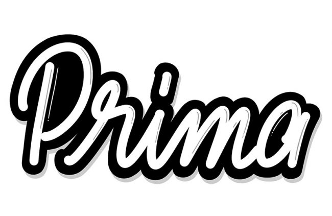 Lettering: Handschrift in schwarz-weiß und etwas grau "Prima"